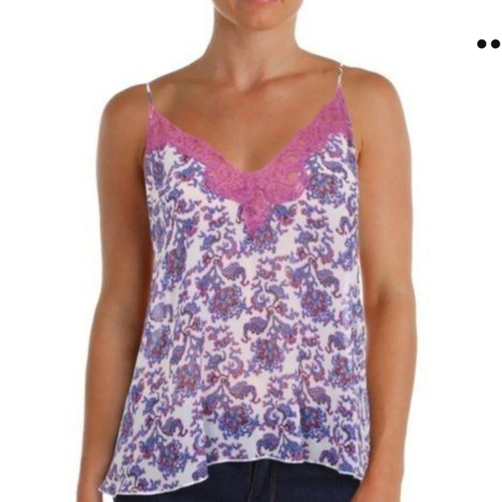 Free People Pretty Thing Lace-Trim Paisley Print Cami - Pink/Purple Size Small